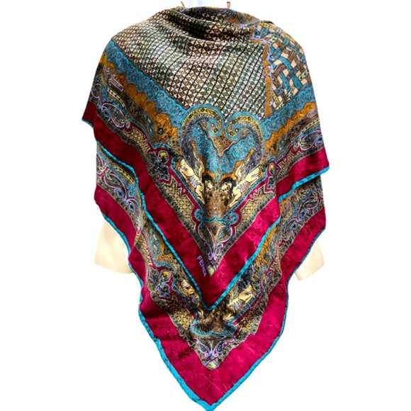 Fendi Accessories - Over Size  Full body Wrap  Fendi Shawl/Scarf 100% Silk Satin 54" Blue Burgeny(23